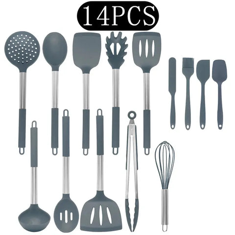 Black Non-stick Silicone Kitchenware Cooking Utensils Set Cookware Spatula Egg Beaters Stainless Steel Handle Kitchen Tool Set