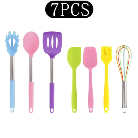 Black Non-stick Silicone Kitchenware Cooking Utensils Set Cookware Spatula Egg Beaters Stainless Steel Handle Kitchen Tool Set