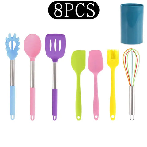 Black Non-stick Silicone Kitchenware Cooking Utensils Set Cookware Spatula Egg Beaters Stainless Steel Handle Kitchen Tool Set