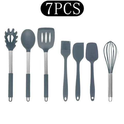 Black Non-stick Silicone Kitchenware Cooking Utensils Set Cookware Spatula Egg Beaters Stainless Steel Handle Kitchen Tool Set