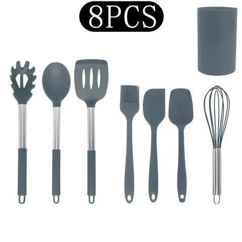 Black Non-stick Silicone Kitchenware Cooking Utensils Set Cookware Spatula Egg Beaters Stainless Steel Handle Kitchen Tool Set