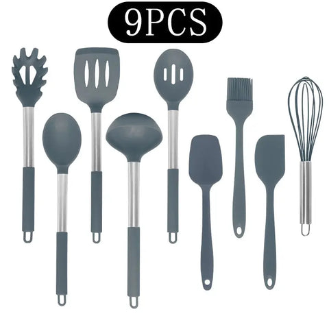 Black Non-stick Silicone Kitchenware Cooking Utensils Set Cookware Spatula Egg Beaters Stainless Steel Handle Kitchen Tool Set