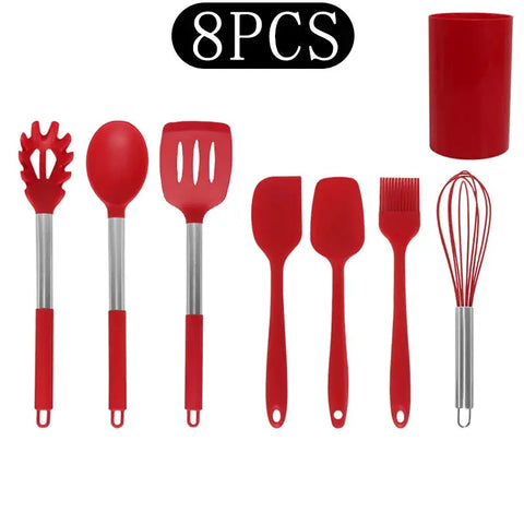 Black Non-stick Silicone Kitchenware Cooking Utensils Set Cookware Spatula Egg Beaters Stainless Steel Handle Kitchen Tool Set