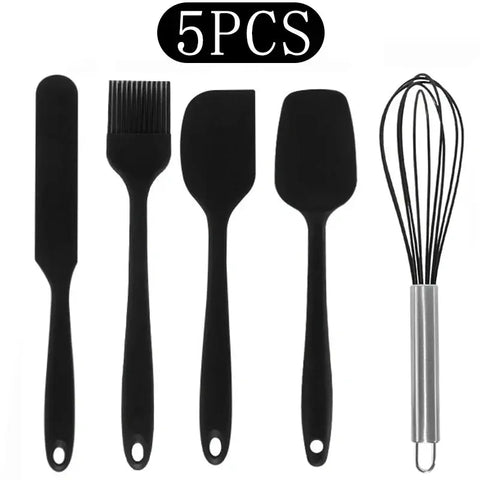 Black Non-stick Silicone Kitchenware Cooking Utensils Set Cookware Spatula Egg Beaters Stainless Steel Handle Kitchen Tool Set