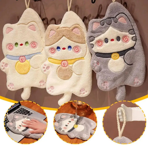 Cartoon Cat Hand Towels Hanging Absorbent Cute Animal Bathing Children Towel Wipe Dry Quick Kitchen Soft Kids Cloth Towel Q7Y4 wiktra