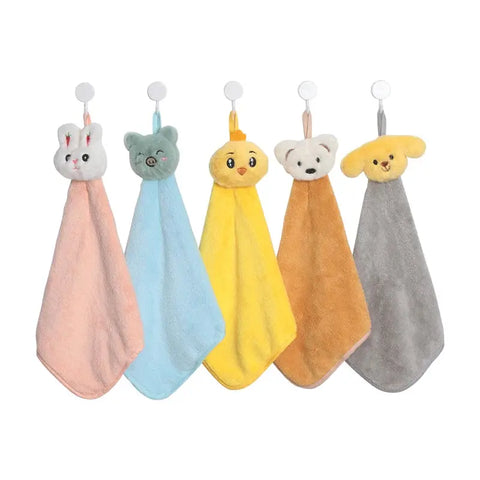 Cartoon Hanging Towel For Children Water Absorption Kitchen Bathroom Household Hand Quick Drying 2Pcs wiktra