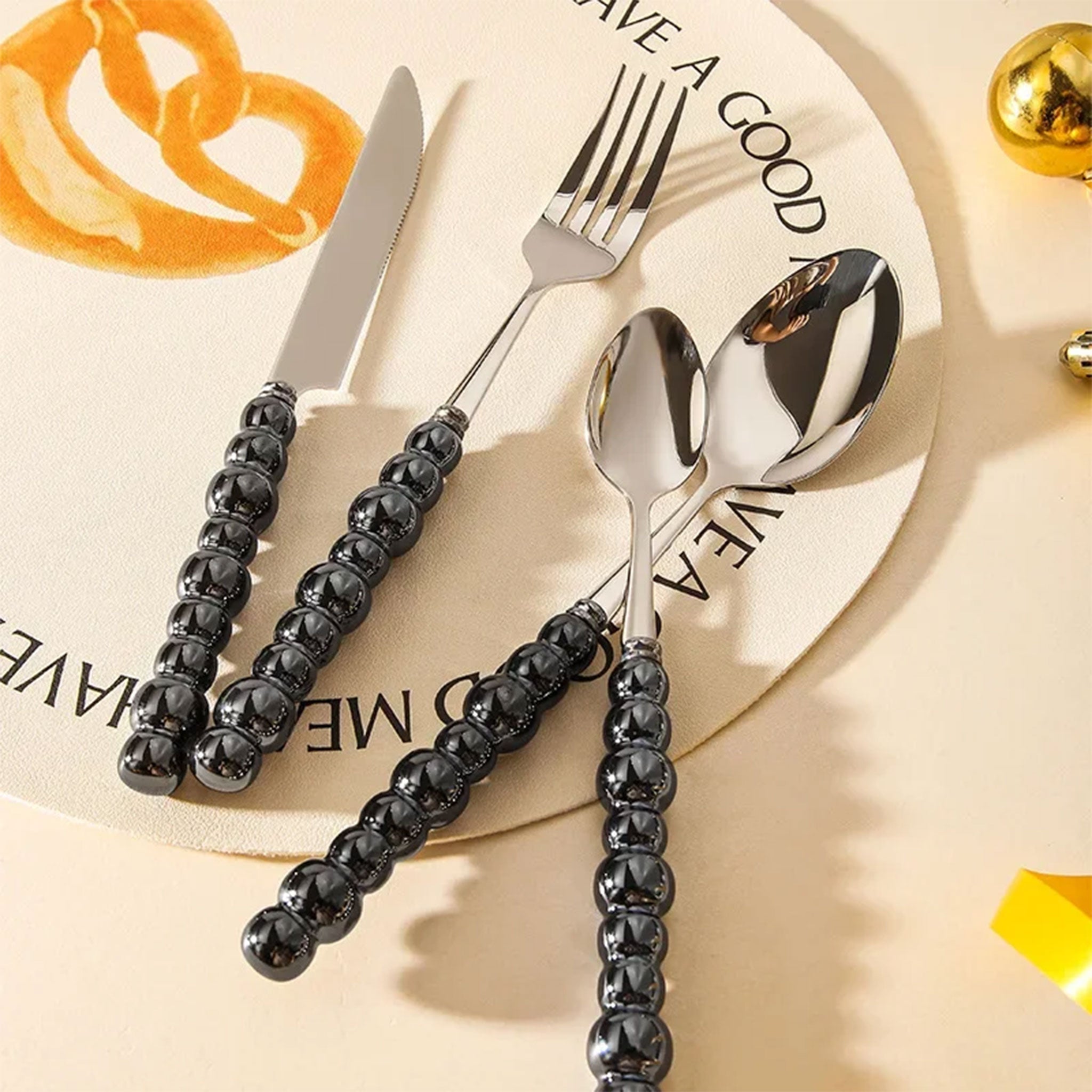 Ceramic Pearl Handle Cutlery Set – Knife, Fork & Spoons