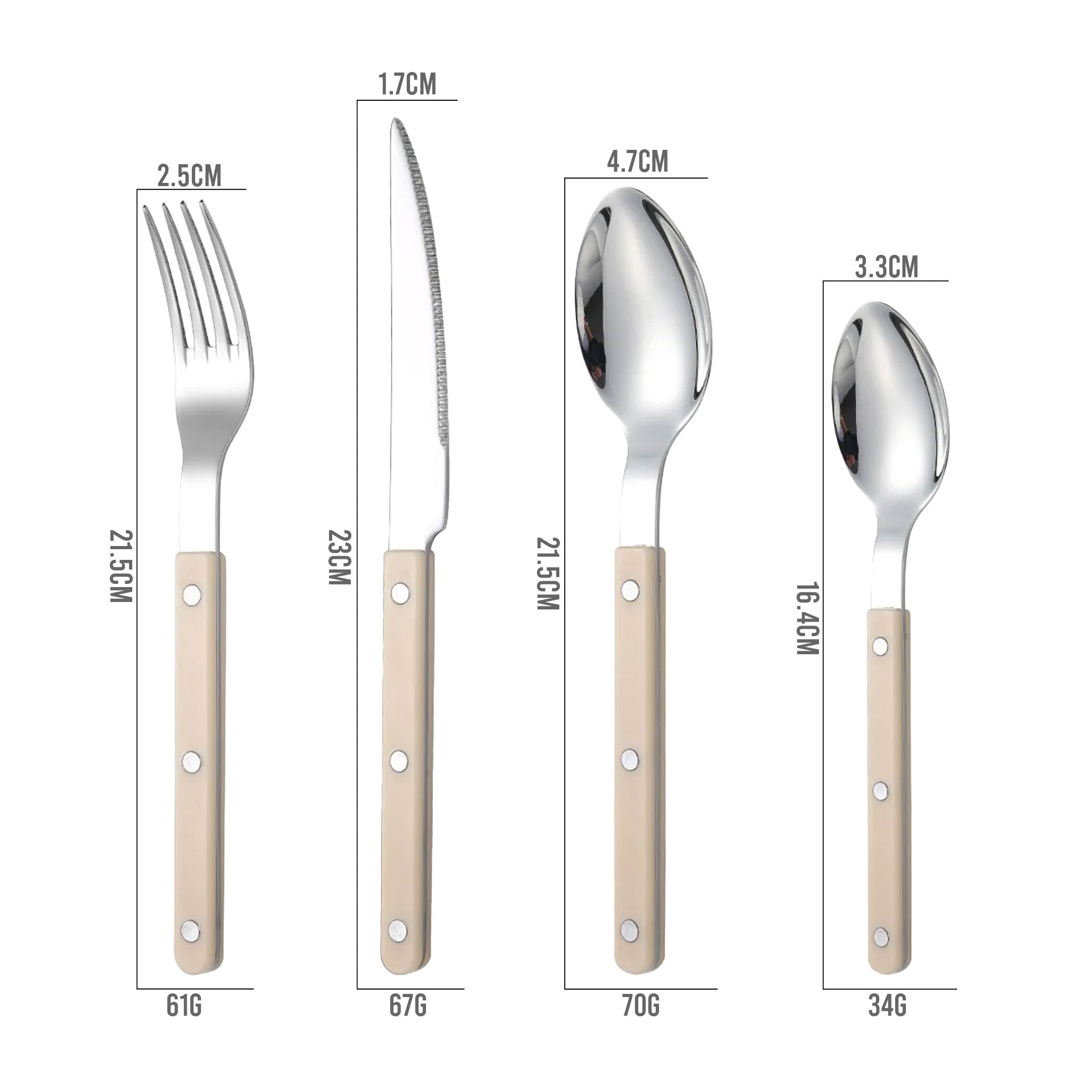 Colorful Handle 304 Stainless Steel Cutlery Set – Knife, Fork & Spoon