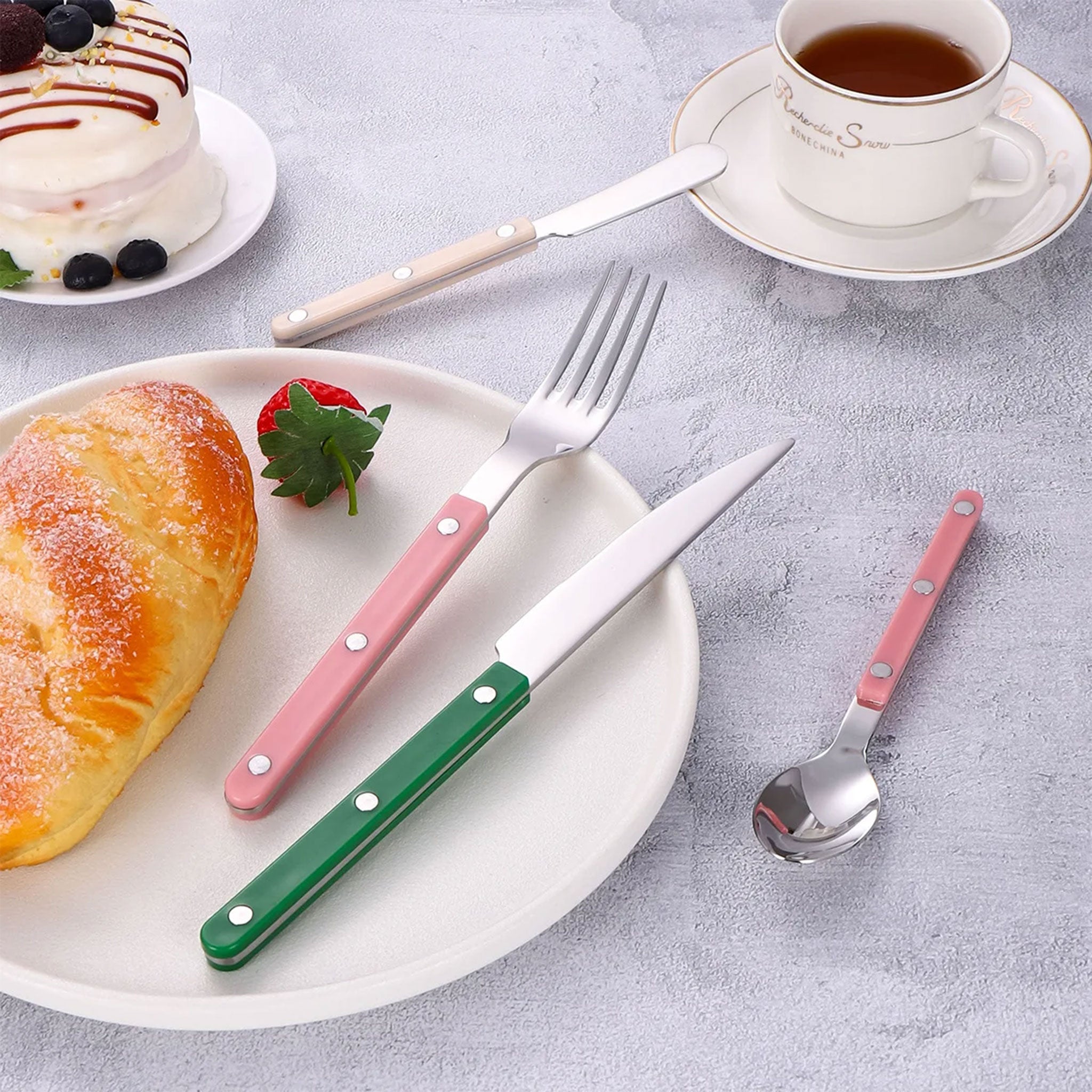 Colorful Handle 304 Stainless Steel Cutlery Set – Knife, Fork & Spoon