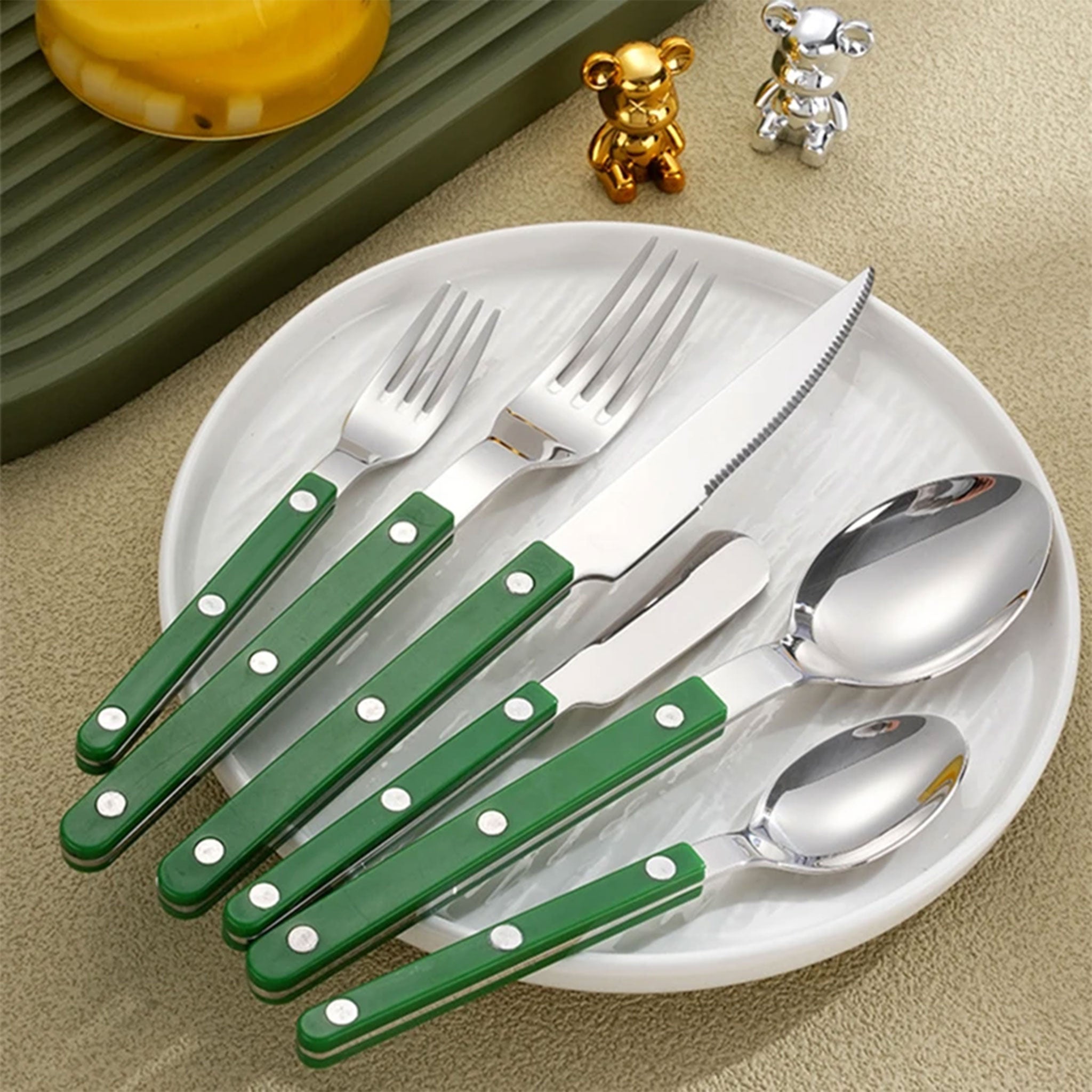 Colorful Handle 304 Stainless Steel Cutlery Set – Knife, Fork & Spoon