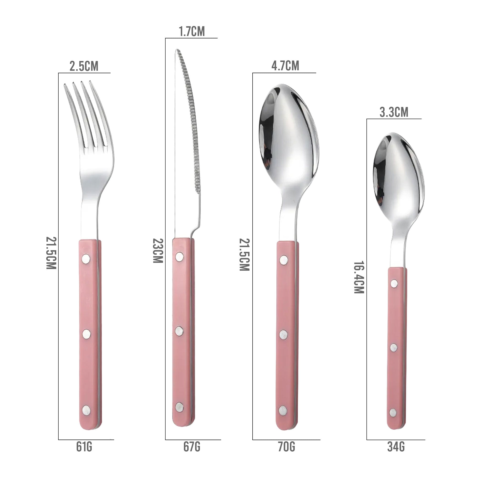 Colorful Handle 304 Stainless Steel Cutlery Set – Knife, Fork & Spoon