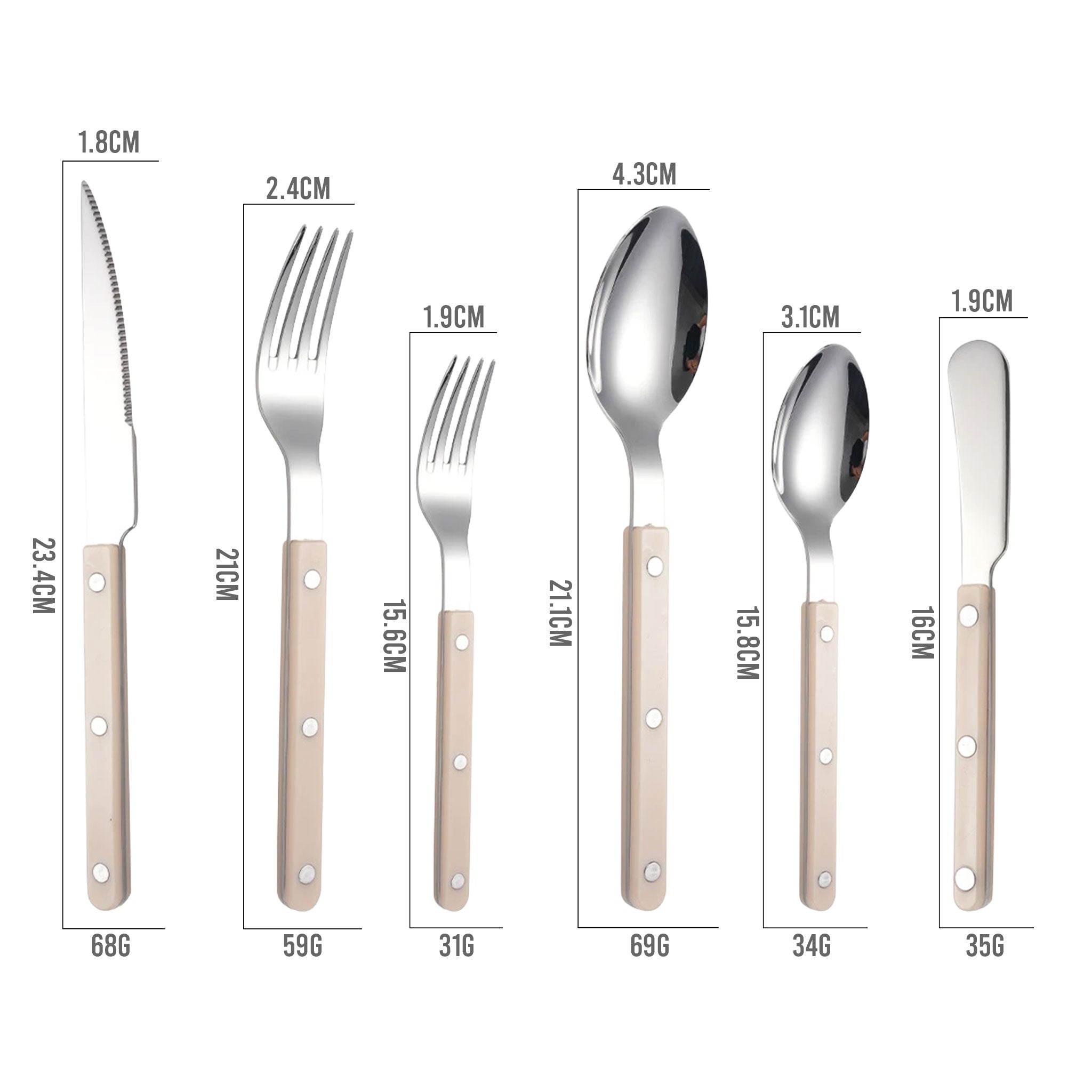 Colorful Handle 304 Stainless Steel Cutlery Set – Knife, Fork & Spoon