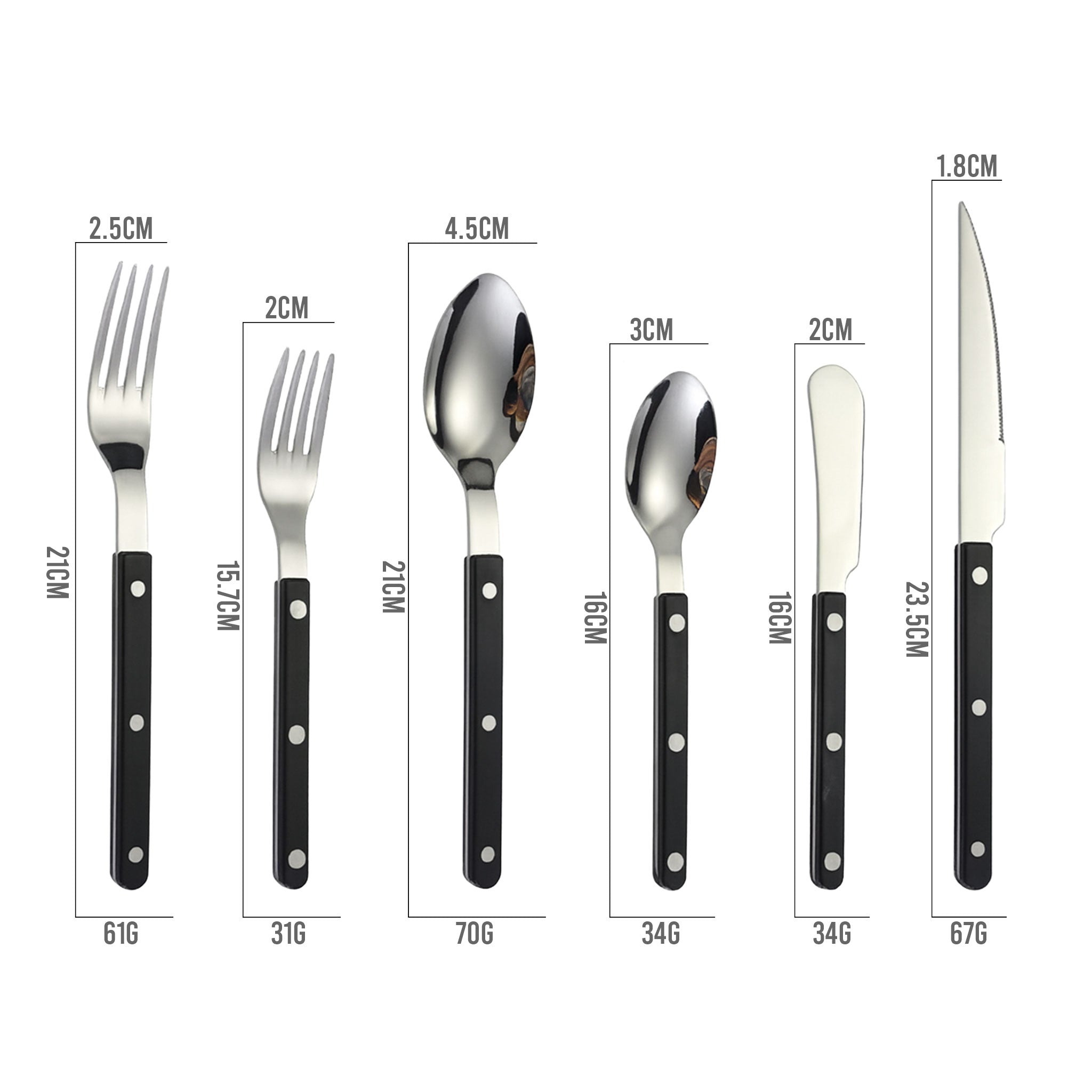 Colorful Handle 304 Stainless Steel Cutlery Set – Knife, Fork & Spoon