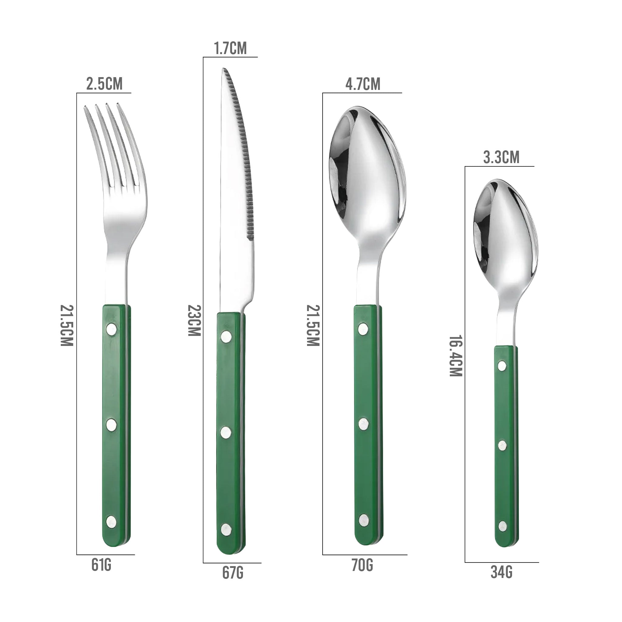 Colorful Handle 304 Stainless Steel Cutlery Set – Knife, Fork & Spoon