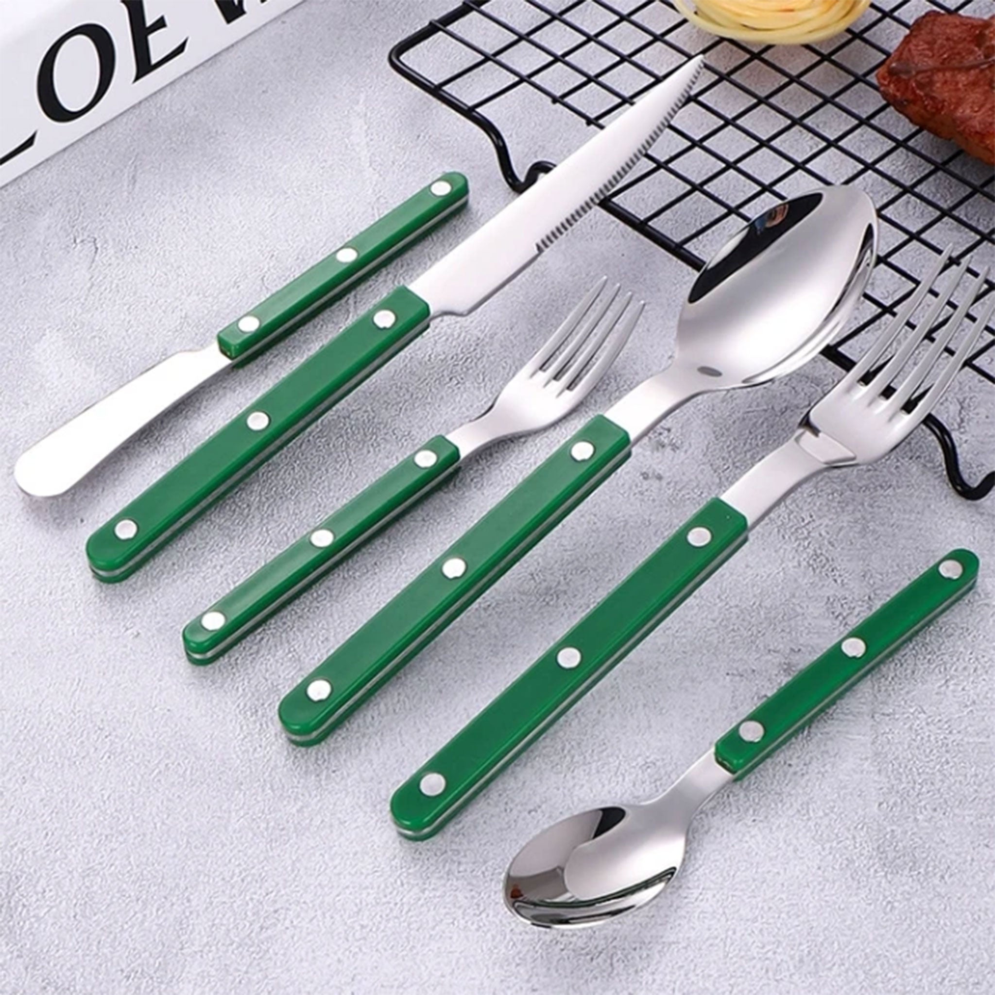 Colorful Handle 304 Stainless Steel Cutlery Set – Knife, Fork & Spoon