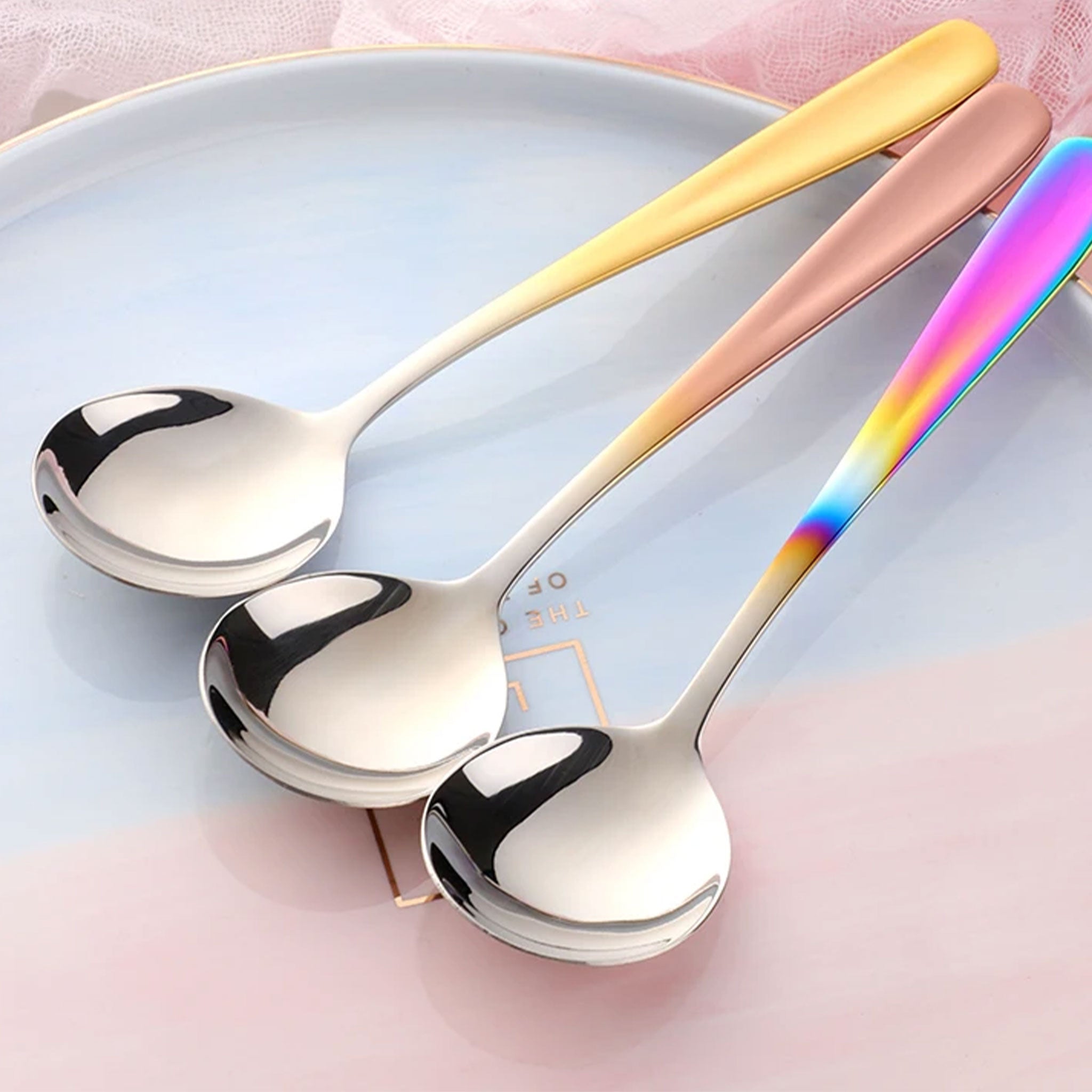 Colorful Stainless Steel Round Serving Spoon – Coffee, Dessert & Ice Cream