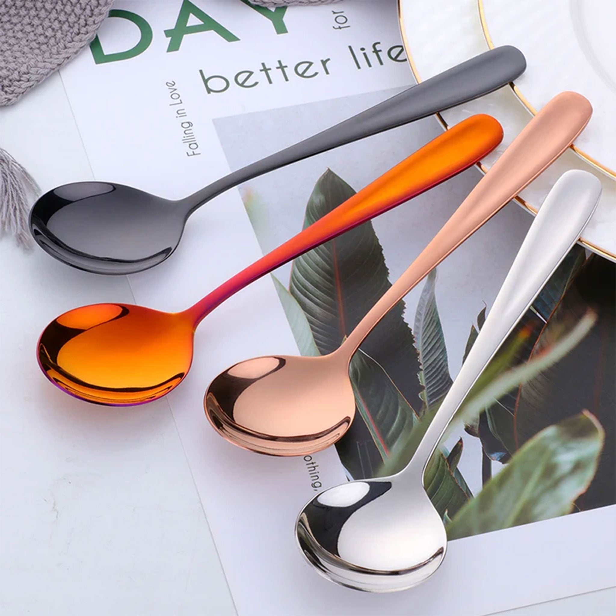 Colorful Stainless Steel Round Serving Spoon – Coffee, Dessert & Ice Cream