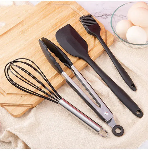 Cooking Kitchenware Silicone Utensils Set Black Non-Stick Cookware Spatula Ladle Egg Beaters Shovel Kitchen Tool Accessories wiktra