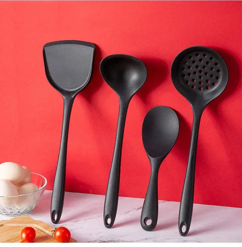 Cooking Kitchenware Silicone Utensils Set Black Non-Stick Cookware Spatula Ladle Egg Beaters Shovel Kitchen Tool Accessories wiktra