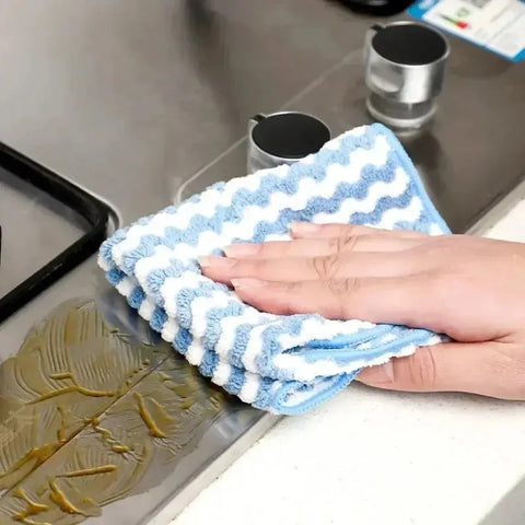 Coral Fleece Dishcloths Kitchen Super Absorbent Cleaning Cloths Scouring Pads Washing Dish Rags Glass Windows Wipe Towel wiktra