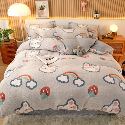 Coral Fleece Duvet Cover Sheet Flannel Pillowcase wiktra