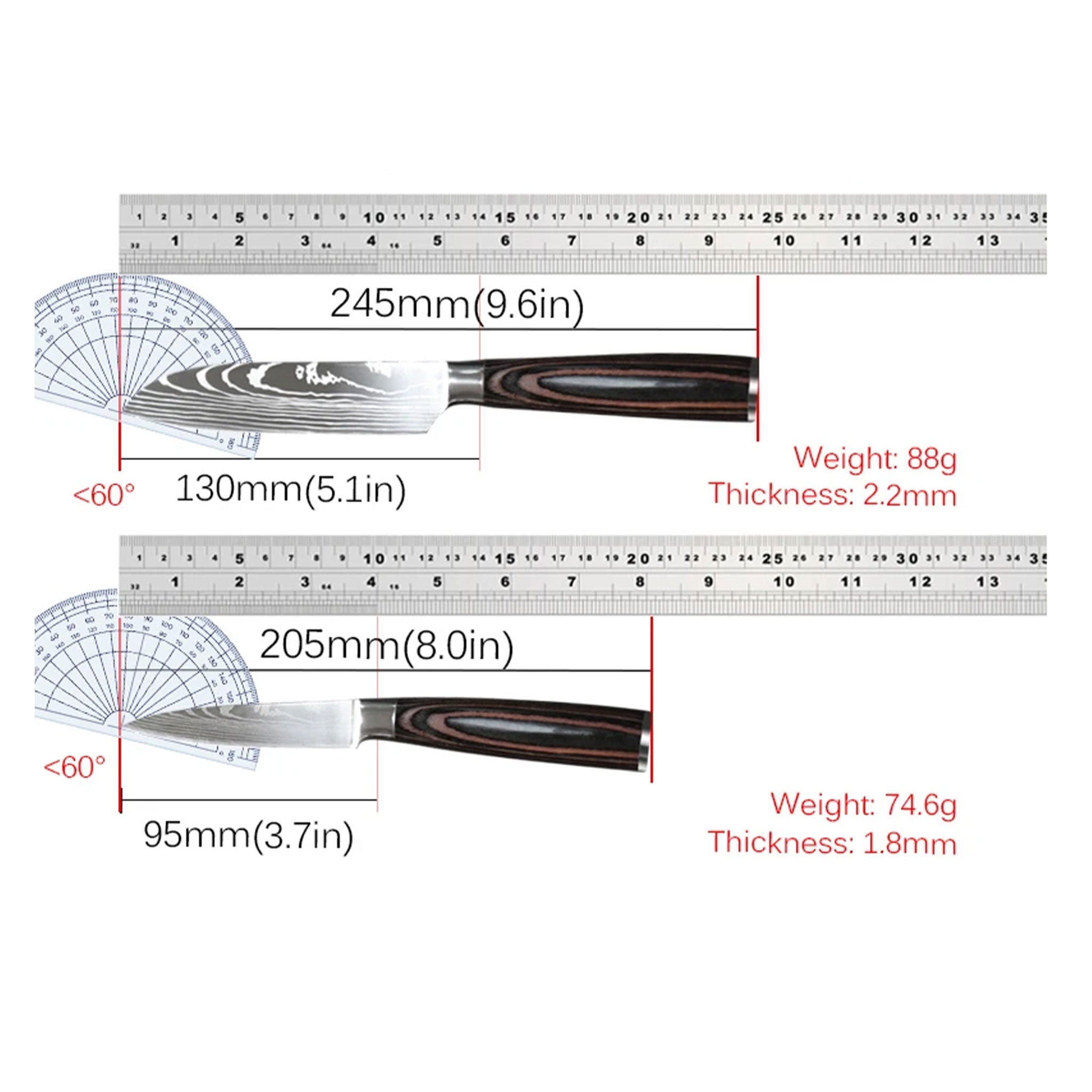 Damascus Laser Pattern Japanese Kitchen Knife Set – Chef & Santoku with Wooden Handles