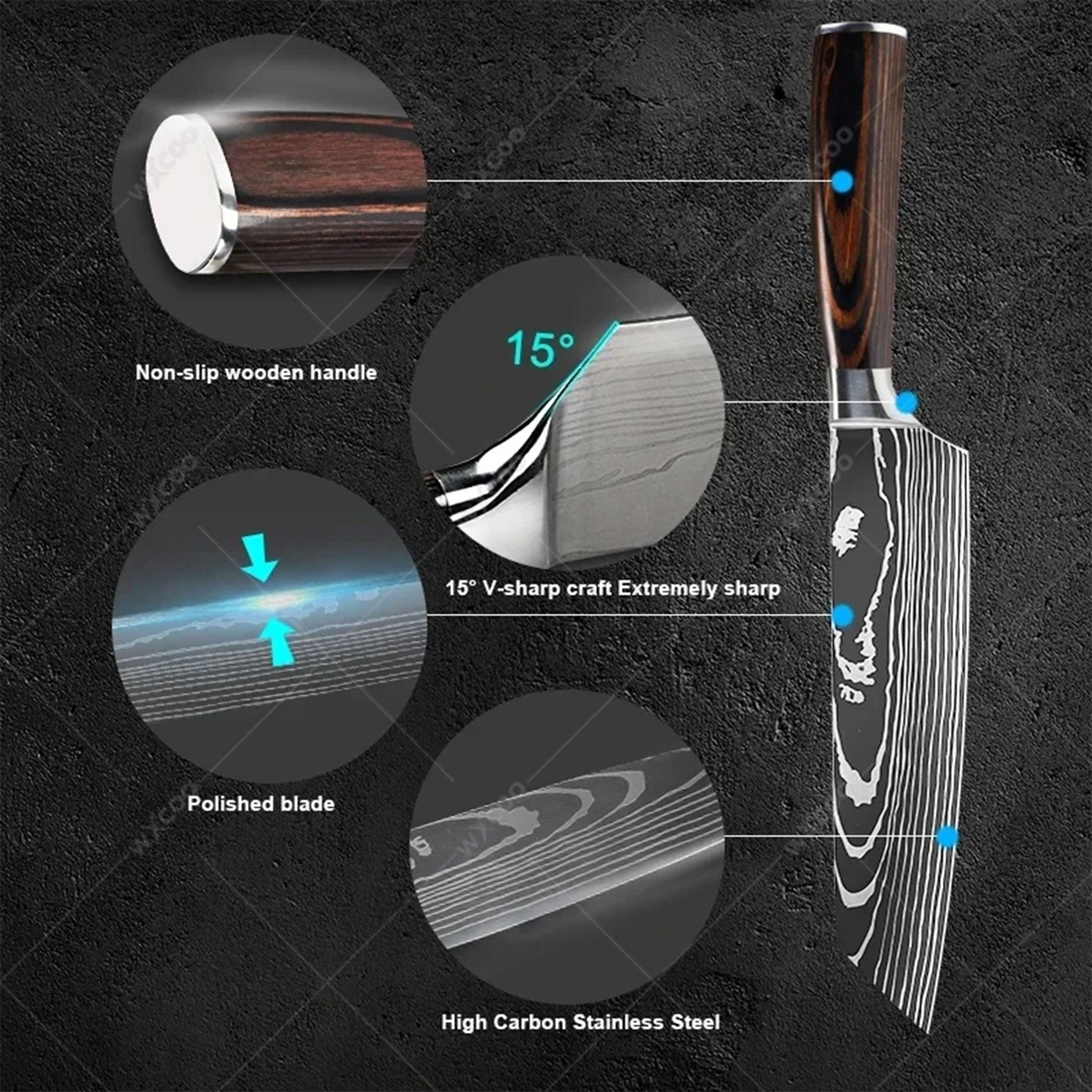 Damascus Laser Pattern Japanese Kitchen Knife Set – Chef & Santoku with Wooden Handles