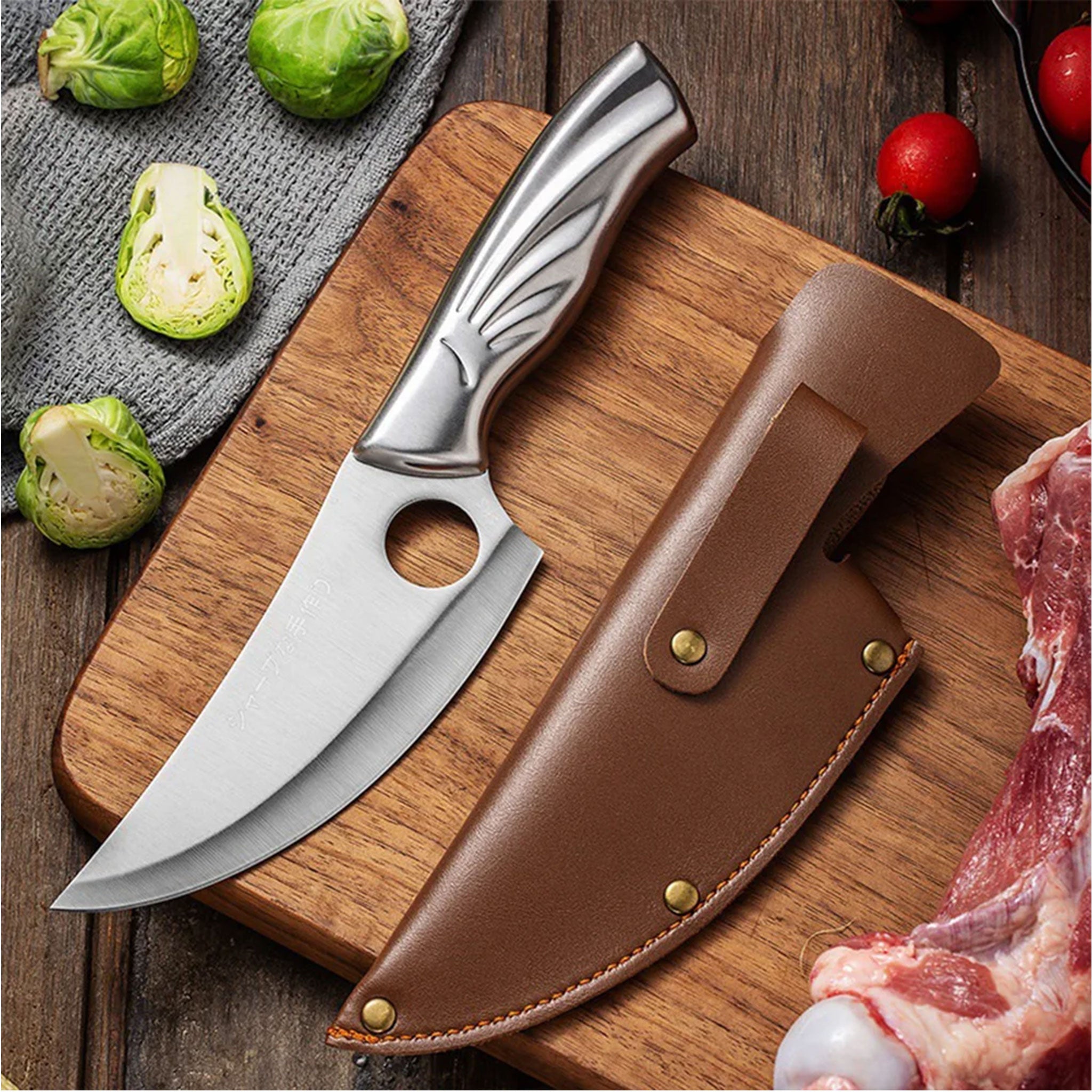 Damascus Pattern Kitchen Cleaver & Butcher Knife with Shears