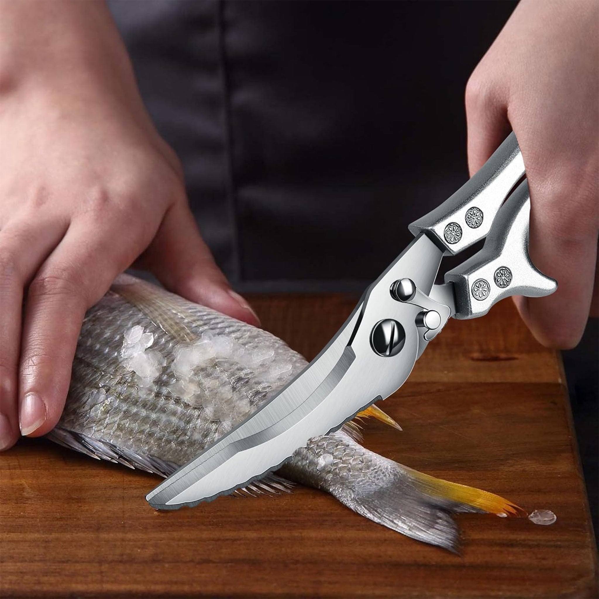 Damascus Pattern Kitchen Cleaver & Butcher Knife with Shears
