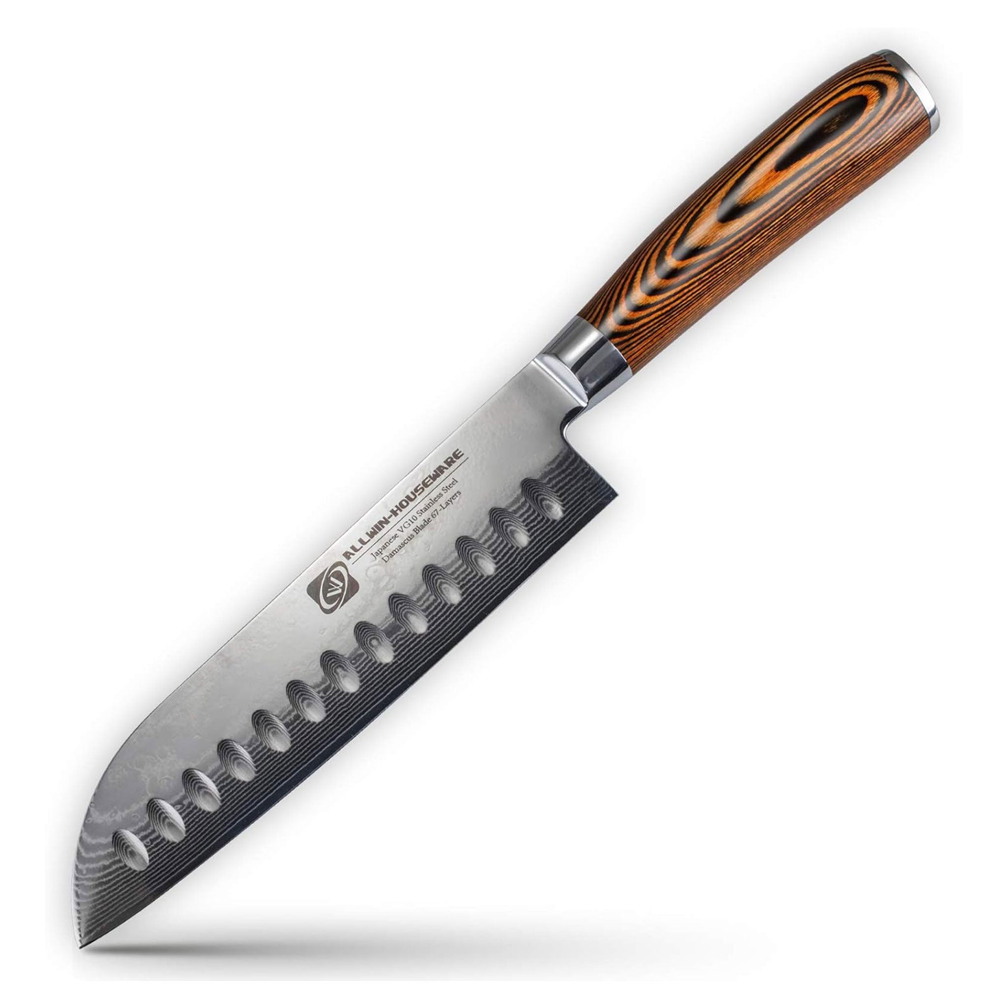Damascus Steel 7" Santoku Chef Knife with Rosewood Handle