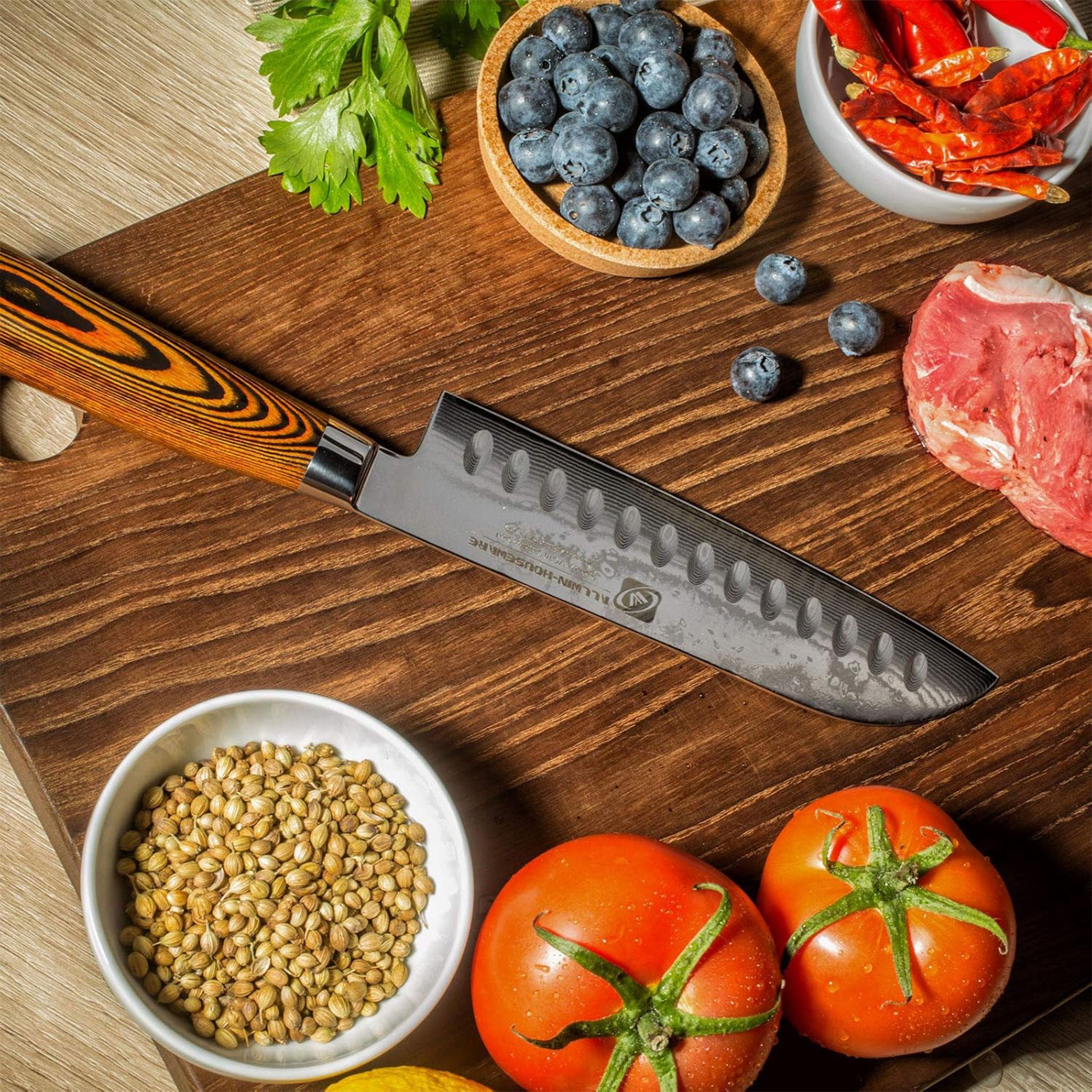 Damascus Steel 7" Santoku Chef Knife with Rosewood Handle