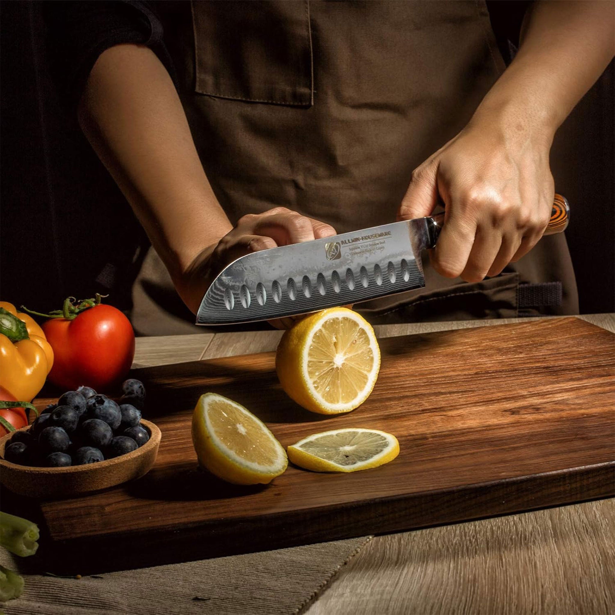 Damascus Steel 7" Santoku Chef Knife with Rosewood Handle