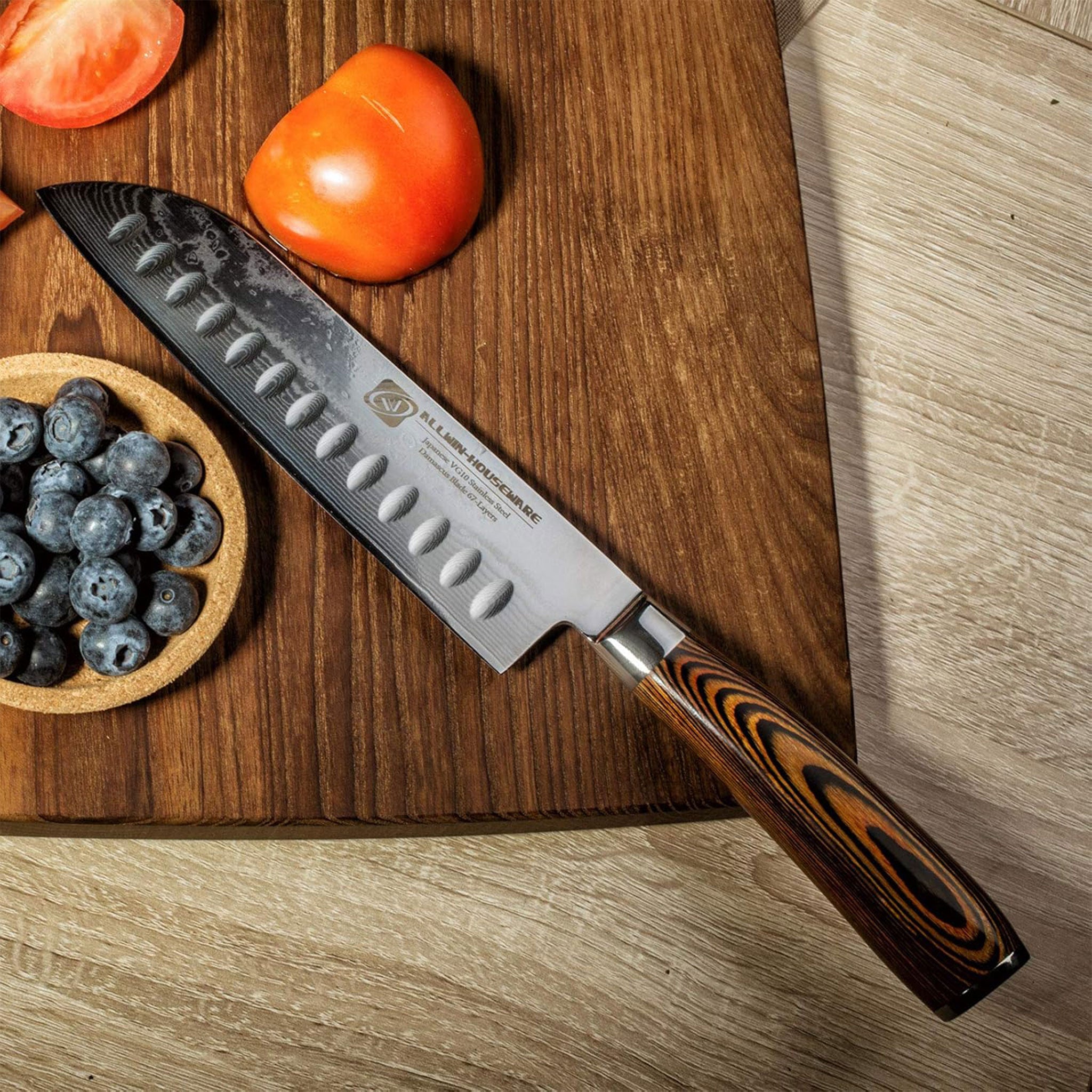 Damascus Steel 7" Santoku Chef Knife with Rosewood Handle