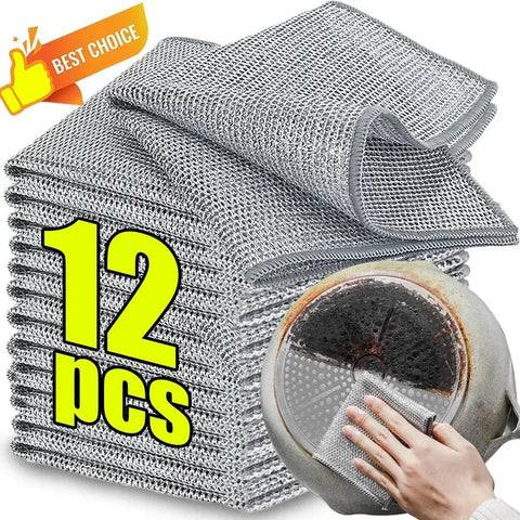 Double- Sided Metal Steel Wire Rags Household Magic Cleaning Cloth Thicken Kitchen Dish Pot Washdishing Cloths Towel Clean Tools - Wiktra