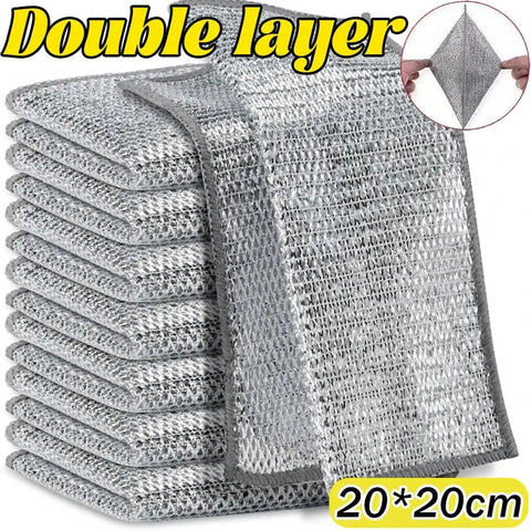 Double- Sided Metal Steel Wire Rags Household Magic Cleaning Cloth Thicken Kitchen Dish Pot Washdishing Cloths Towel Clean Tools - Wiktra