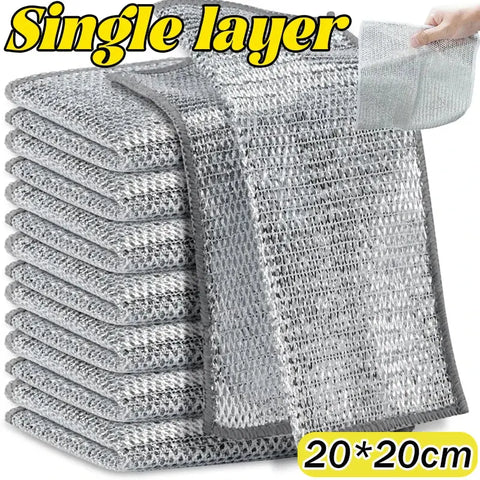 Double- Sided Metal Steel Wire Rags Household Magic Cleaning Cloth Thicken Kitchen Dish Pot Washdishing Cloths Towel Clean Tools - Wiktra