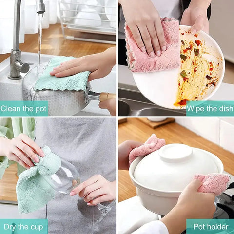 Double Sided Microfiber Cleaning Cloth Absorbent Kitchen Cleaning Rag Reusable Tableware Dish Washing Towel Non Stick Oil Rags wiktra