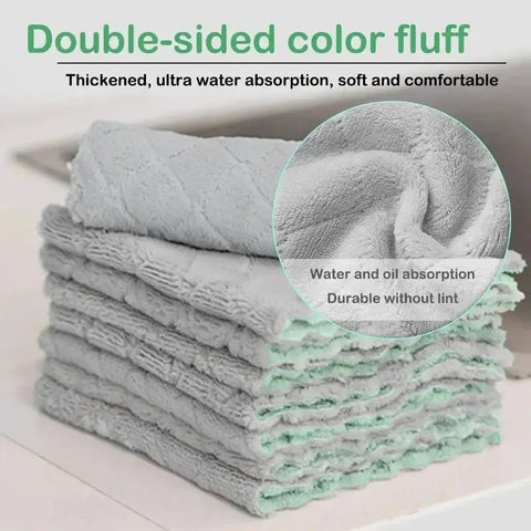 Double-Sided Microfiber Cleaning Cloths Super Absorbent Coral Fleece Rags Kitchen Washing Cloth Towel Scouring Pads Cleaner Tool wiktra