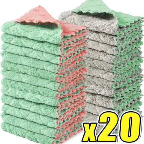 Double-Sided Microfiber Cleaning Cloths Super Absorbent Coral Fleece Rags Kitchen Washing Cloth Towel Scouring Pads Cleaner Tool wiktra