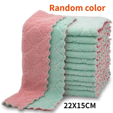 Double-layer Microfiber Towel Super Absorbent Coral Fleece Cleaning Cloths Kitchen Non-stick Oil Dishcloths Scouring Rag New