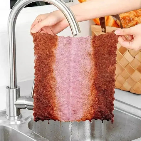 Double-layer Microfiber Towel Super Absorbent Coral Fleece Cleaning Cloths Kitchen Non-stick Oil Dishcloths Scouring Rag New wiktra