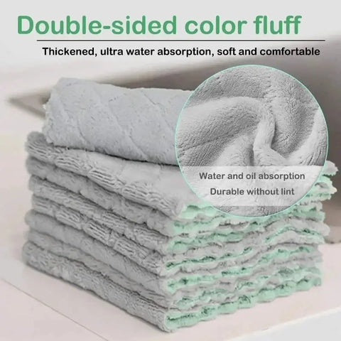 Double-layer Microfiber Towel Super Absorbent Coral Fleece Cleaning Cloths Kitchen Non-stick Oil Dishcloths Scouring Rag New wiktra