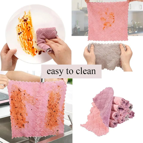 Double-sided Microfiber Kitchen Cloth Dish Towel Super Absorbent Coral Fleece Cleaning Cloths Easy To Clean Kitchen Scouring Rag wiktra