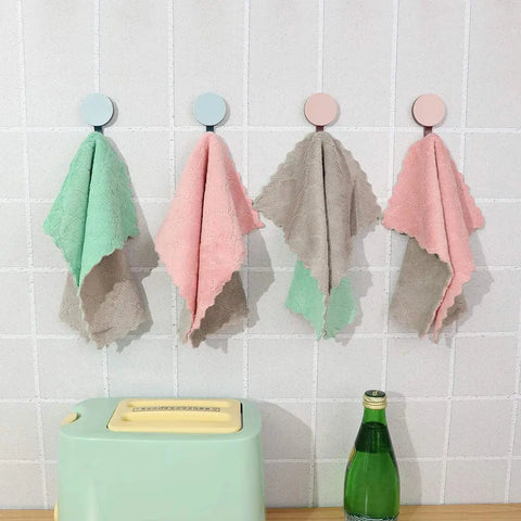 Double-sided Microfiber Kitchen Cloth Dish Towel Super Absorbent Coral Fleece Cleaning Cloths Easy To Clean Kitchen Scouring Rag wiktra