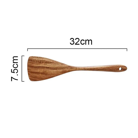 Durable Teak Natural Wood Spoon Nonstick Special Wooden Cooking Tools Safe Long Handle Cookware Slotted Spoon Spatula Gadgets