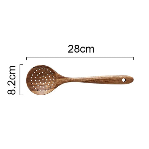 Durable Teak Natural Wood Spoon Nonstick Special Wooden Cooking Tools Safe Long Handle Cookware Slotted Spoon Spatula Gadgets