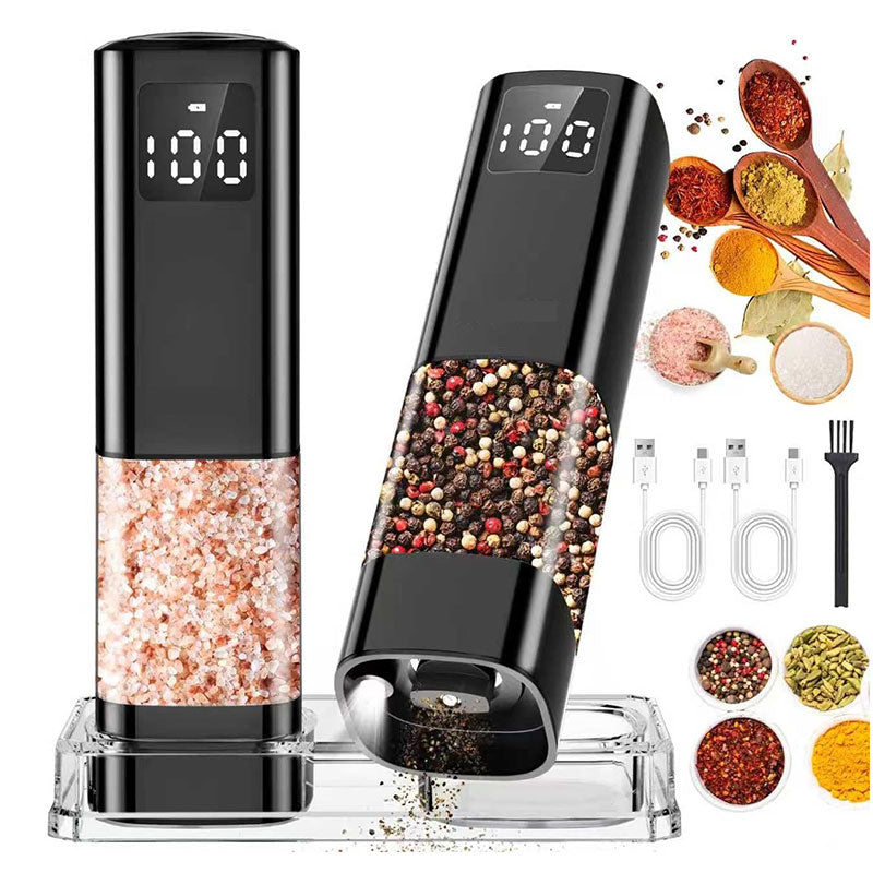 Electric Gravity Pepper & Salt Grinder with Display