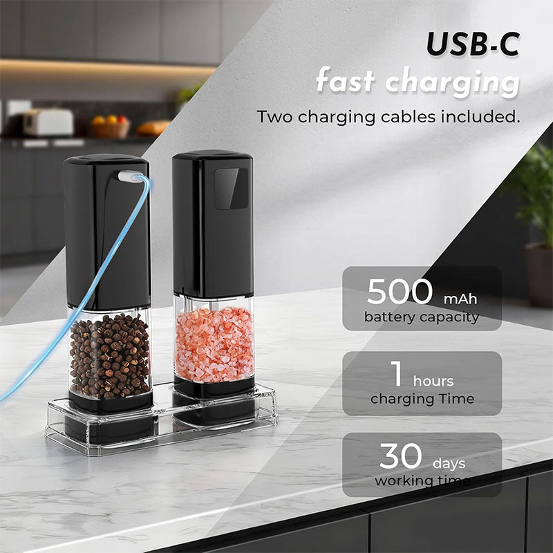 Electric Gravity Pepper & Salt Grinder with Display