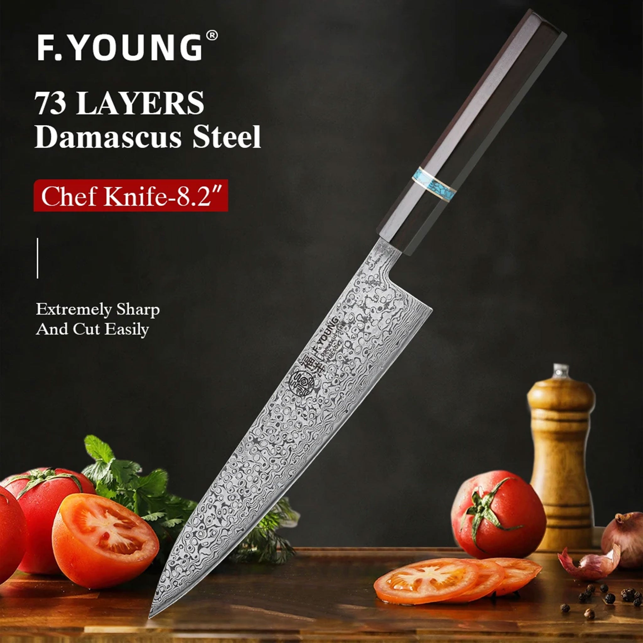 F.YOUNG 8.2" Handmade Damascus Steel Chef Knife