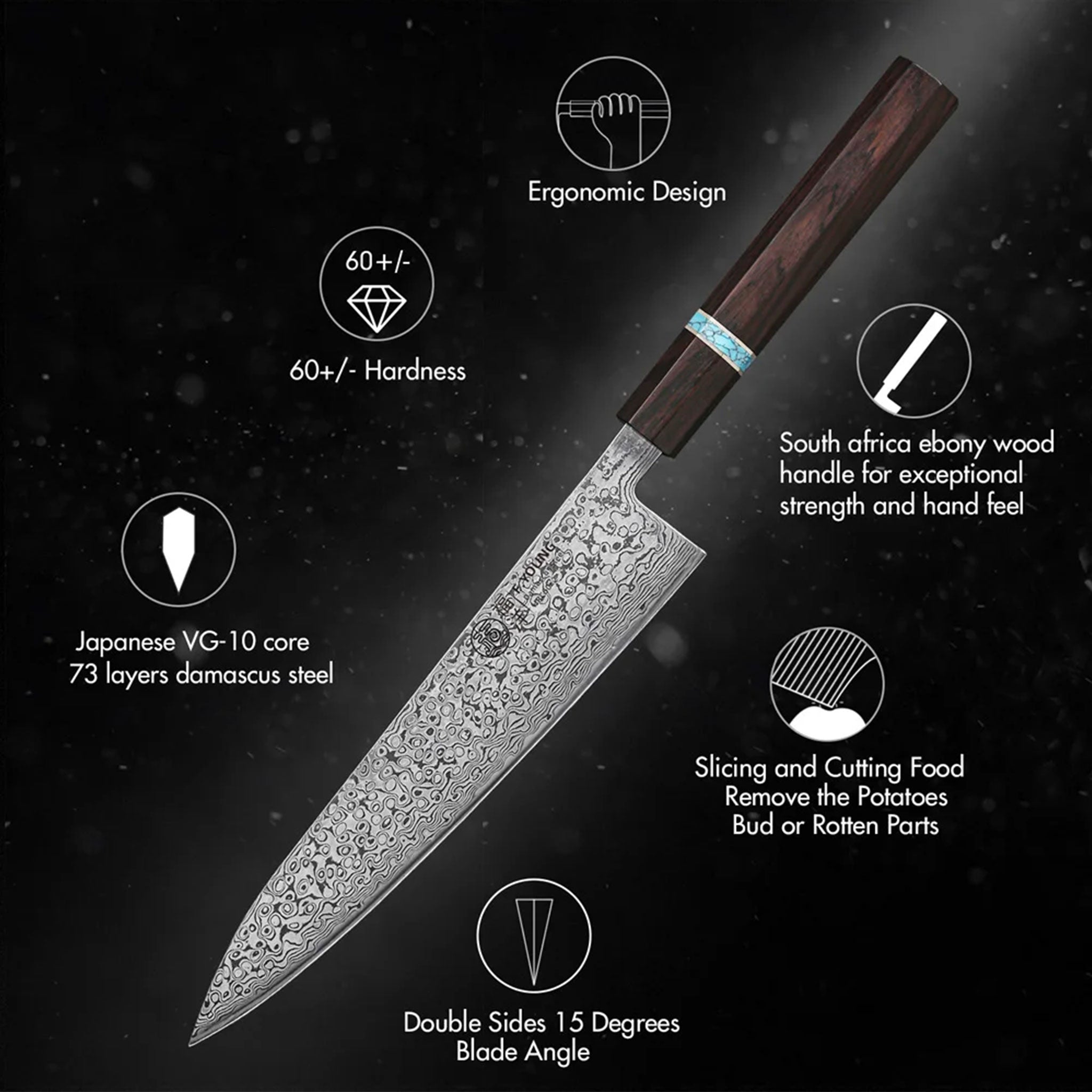 F.YOUNG 8.2" Handmade Damascus Steel Chef Knife